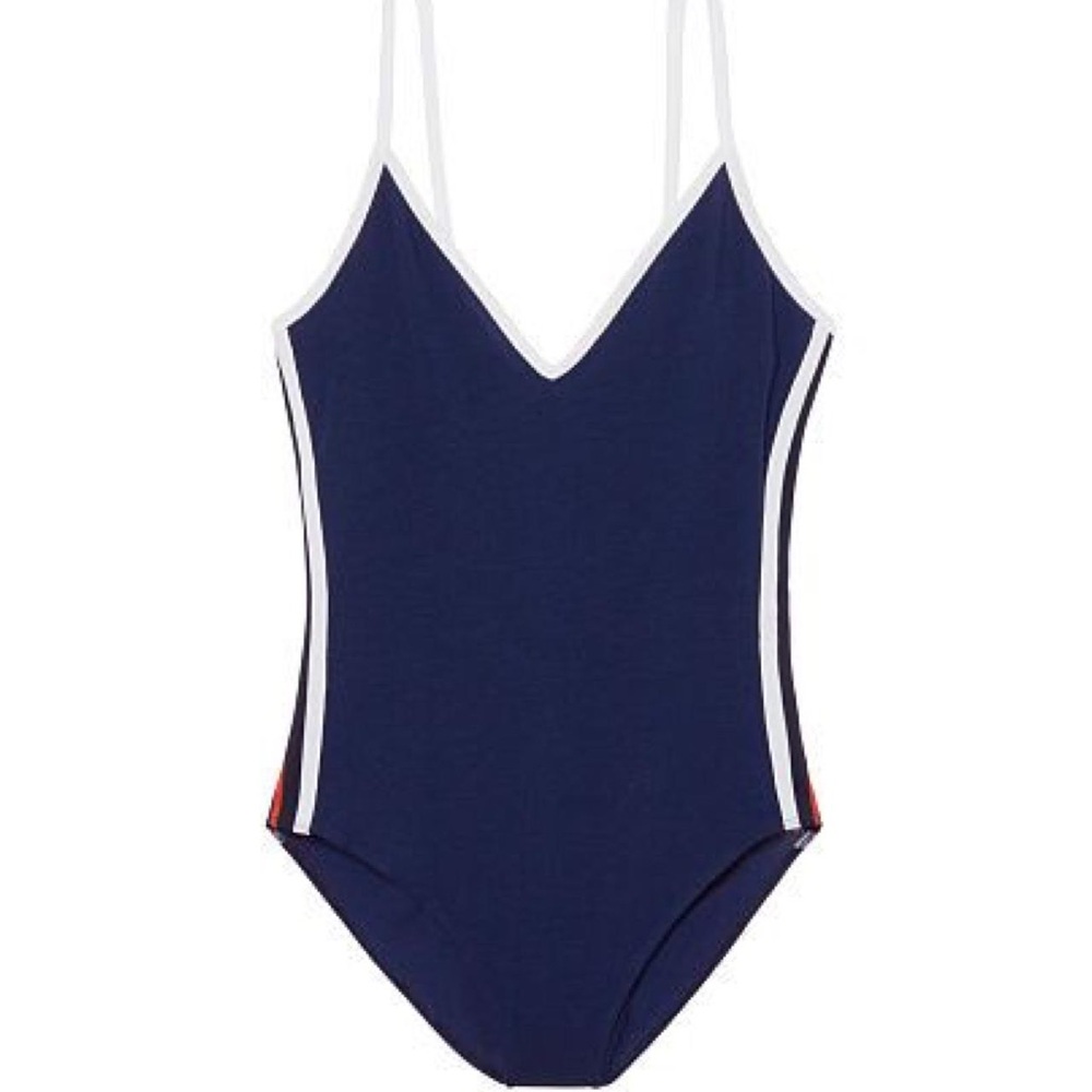 PINK Victoria's Secret Navy with Side Stripes Bodysuit |Size Small